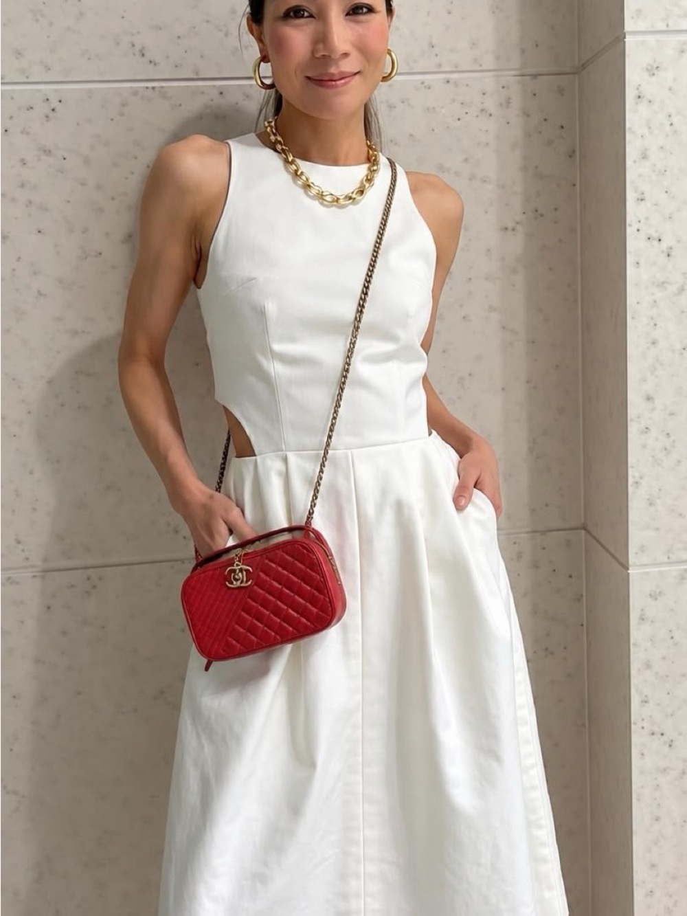 CHANEL Red Quilted Camera Crossbody Bag with Gold Hardware